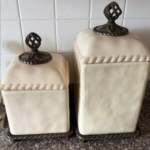 Cream Ceramic Canister Set with Metal Lids